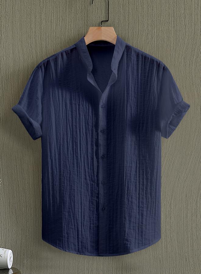 تايك تو قميص بياقة ماندارين ونسيج بارز - Image 1